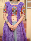 Charming Purple Bandhani Printed Long Slitted Navratri Special Kurti