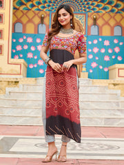 Gleaming Maroon Georgette Bandhani Printed Navratri Wear Kurti