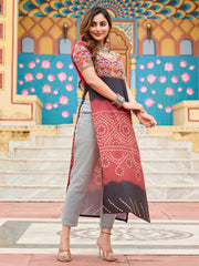 Gleaming Maroon Georgette Bandhani Printed Navratri Wear Kurti