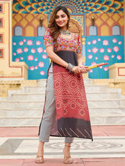 Gleaming Maroon Georgette Bandhani Printed Navratri Wear Kurti