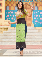 Gorgeous Parrot Green Gamthi Work Georgette Shaded Kurti