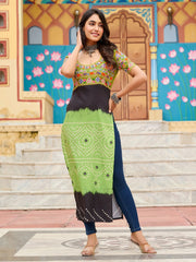Gorgeous Parrot Green Gamthi Work Georgette Shaded Kurti