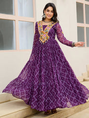 Dazzling Purple Bandhani Printed Georgette Festival Wear Gown
