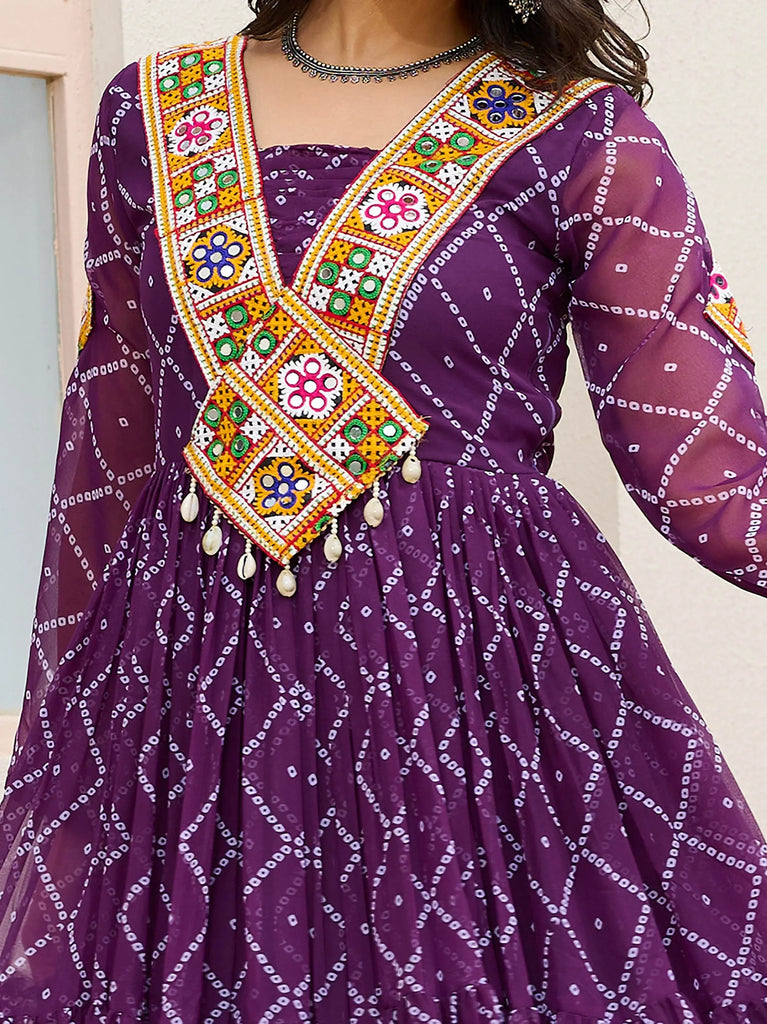Dazzling Purple Bandhani Printed Georgette Festival Wear Gown