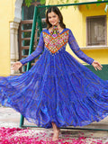 Adorning Blue Patch Work Georgette Navratri Wear Gown