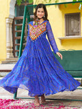 Adorning Blue Patch Work Georgette Navratri Wear Gown