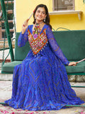 Adorning Blue Patch Work Georgette Navratri Wear Gown
