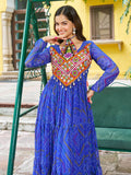 Adorning Blue Patch Work Georgette Navratri Wear Gown