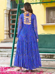 Adorning Blue Patch Work Georgette Navratri Wear Gown