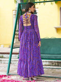 Pretty Purple Georgette Kutchi Work Navratri Wear Layered Gown