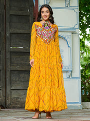 Beautiful Yellow Georgette Bandhani Printed Navratri Wear Gown