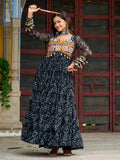 Sweet Black Georgette Bandhani Printed Navratri Wear Layered Gown