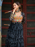 Sweet Black Georgette Bandhani Printed Navratri Wear Layered Gown