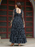 Sweet Black Georgette Bandhani Printed Navratri Wear Layered Gown