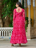 Impressive Rani Pink Kutchi Patch Work Georgette Layered Gown