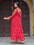 Elegant Red Georgette Kutchi Work Navratri Wear Layered Gown