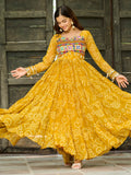 Captivating Yellow Georgette Bandhani Printed Navratri Special Gown