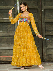 Captivating Yellow Georgette Bandhani Printed Navratri Special Gown