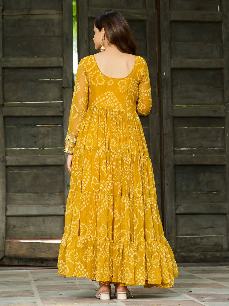 Captivating Yellow Georgette Bandhani Printed Navratri Special Gown