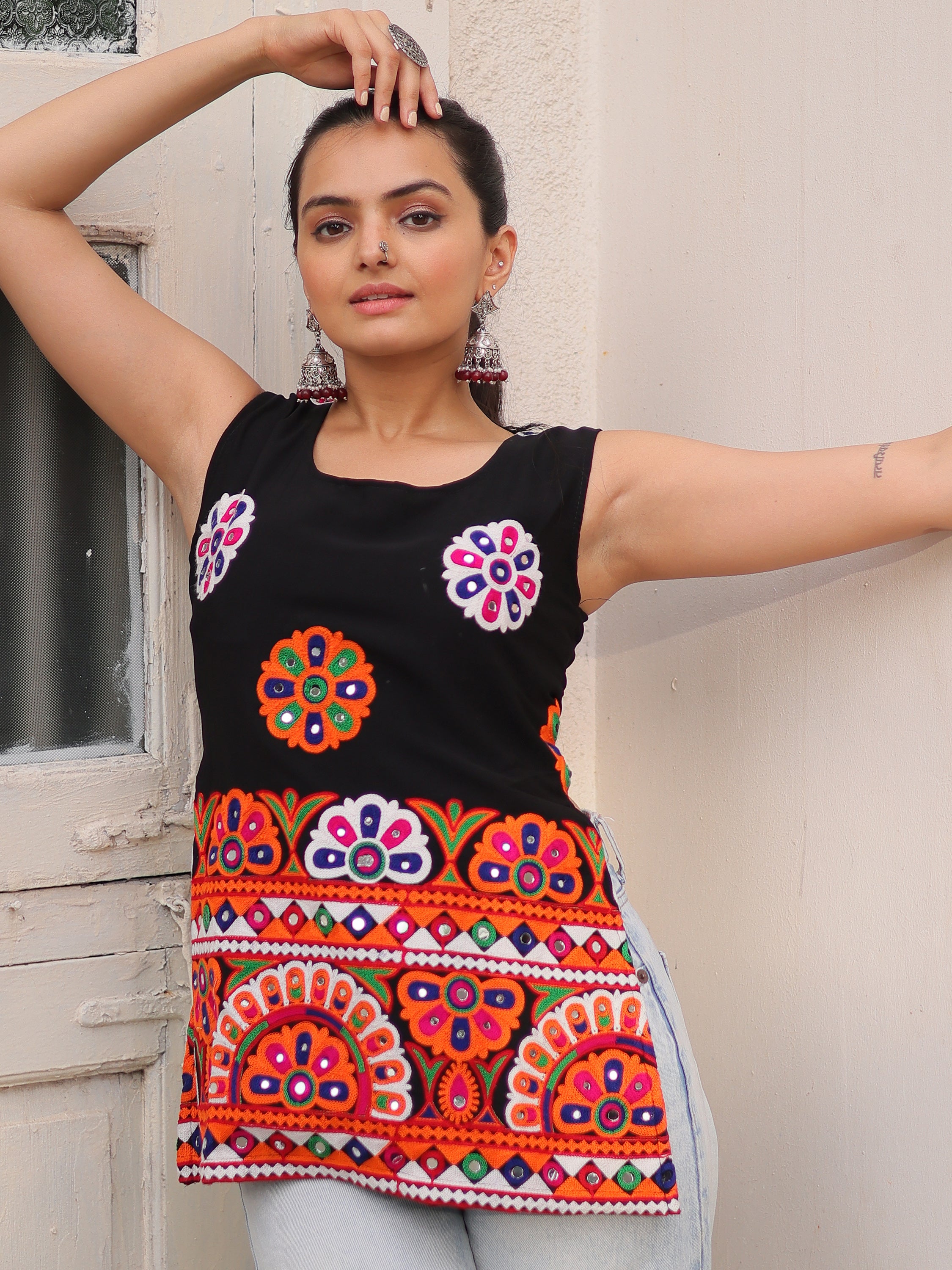 Super Black Kutchi Work Georgette Navratri Special Top