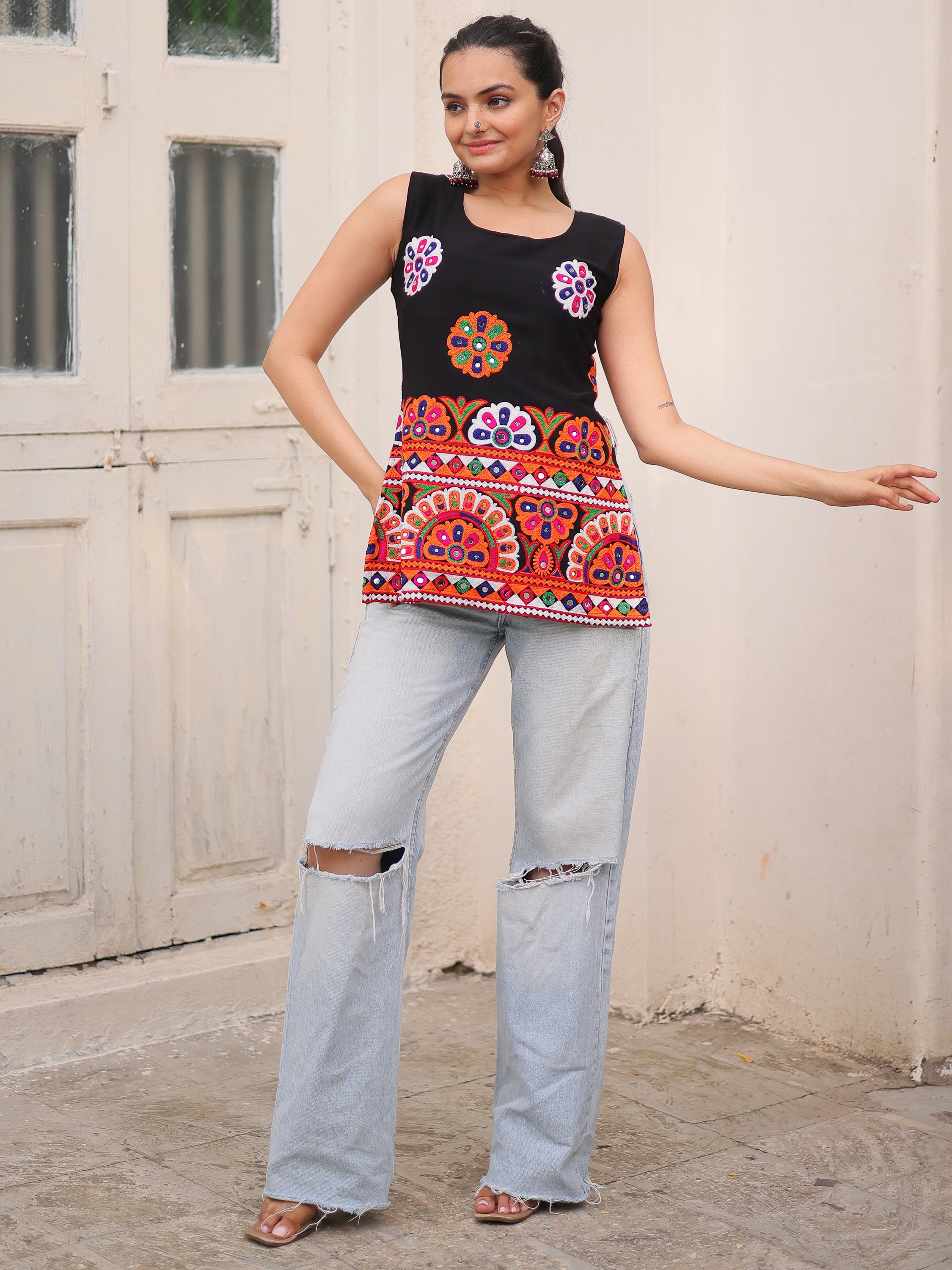 Super Black Kutchi Work Georgette Navratri Special Top