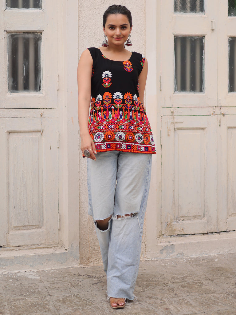 Classic Black Gamthi Work Georgette Navratri Special Top