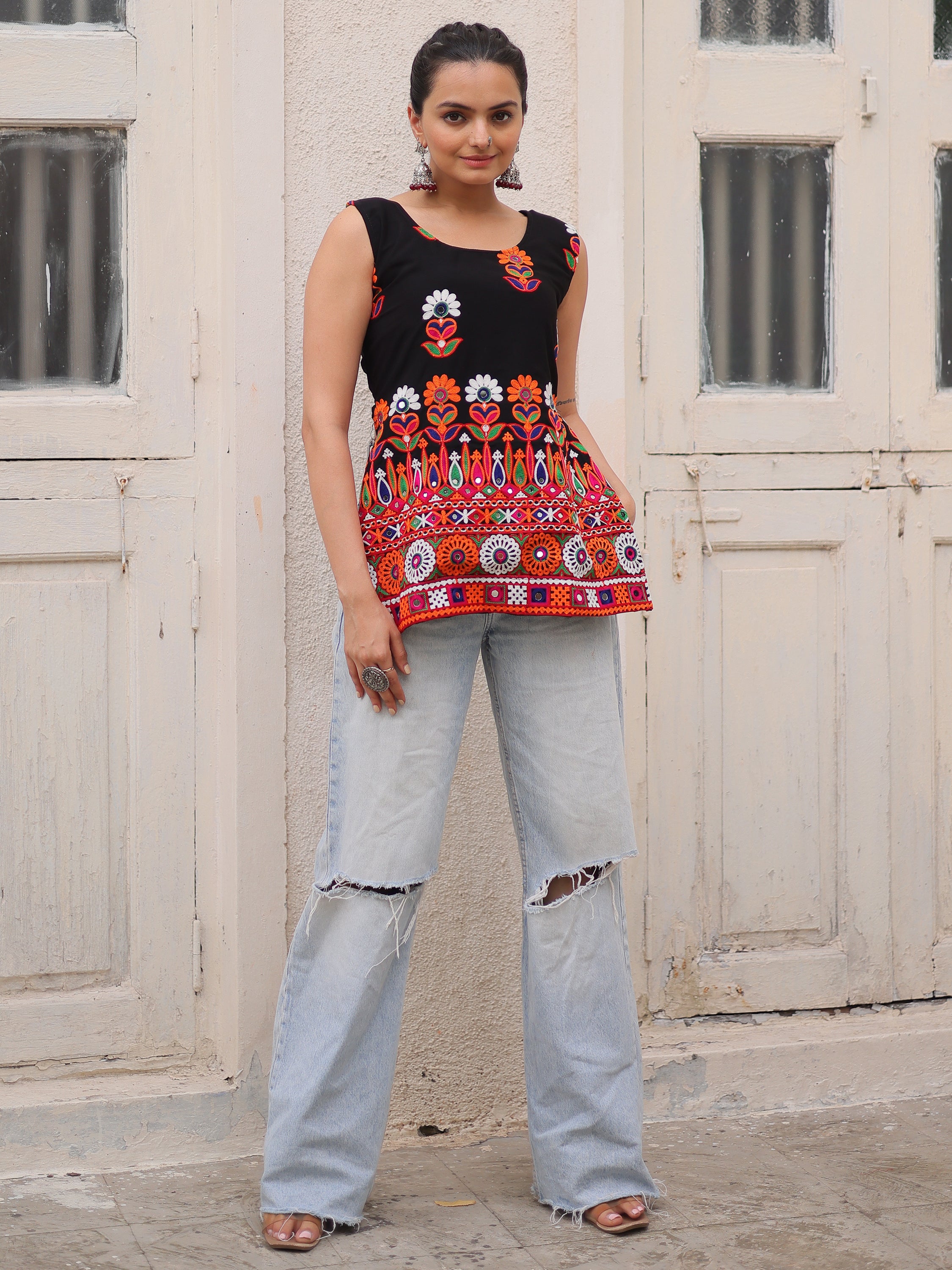 Classic Black Gamthi Work Georgette Navratri Special Top