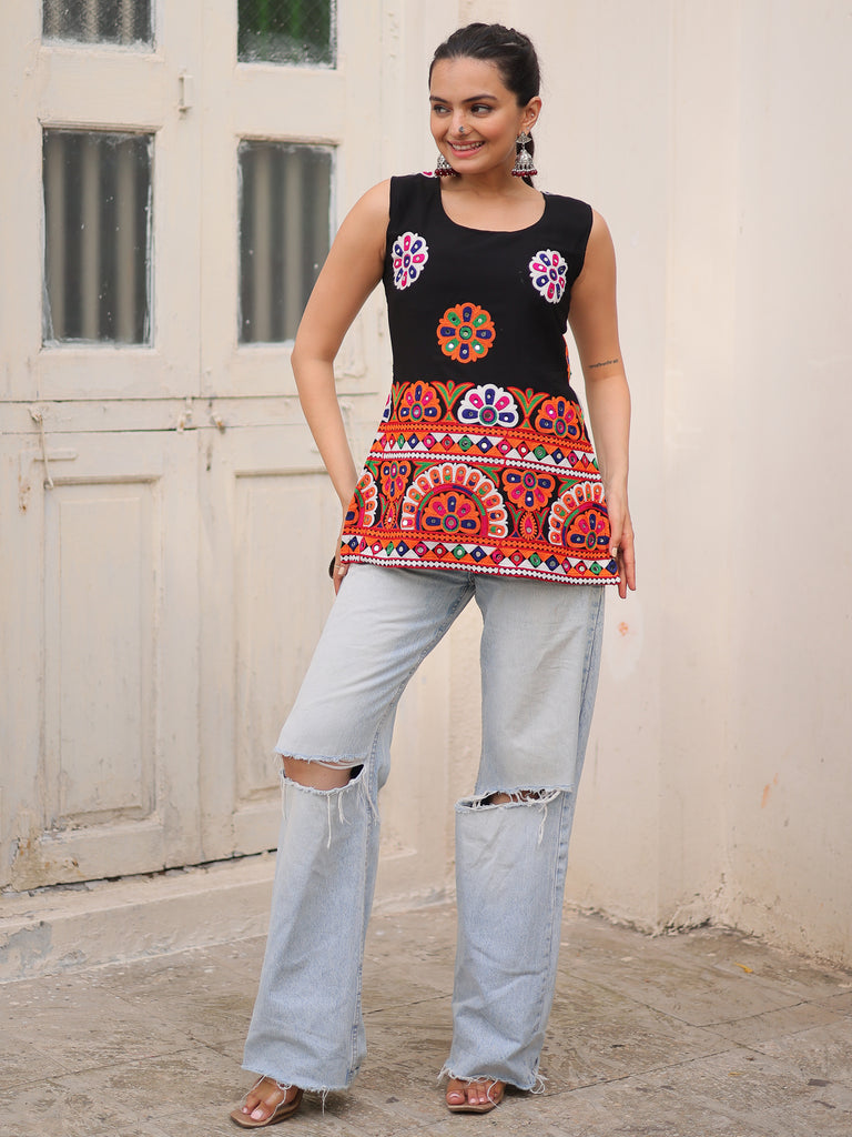 Alluring Black Kutchi Work Georgette Navratri Special Top