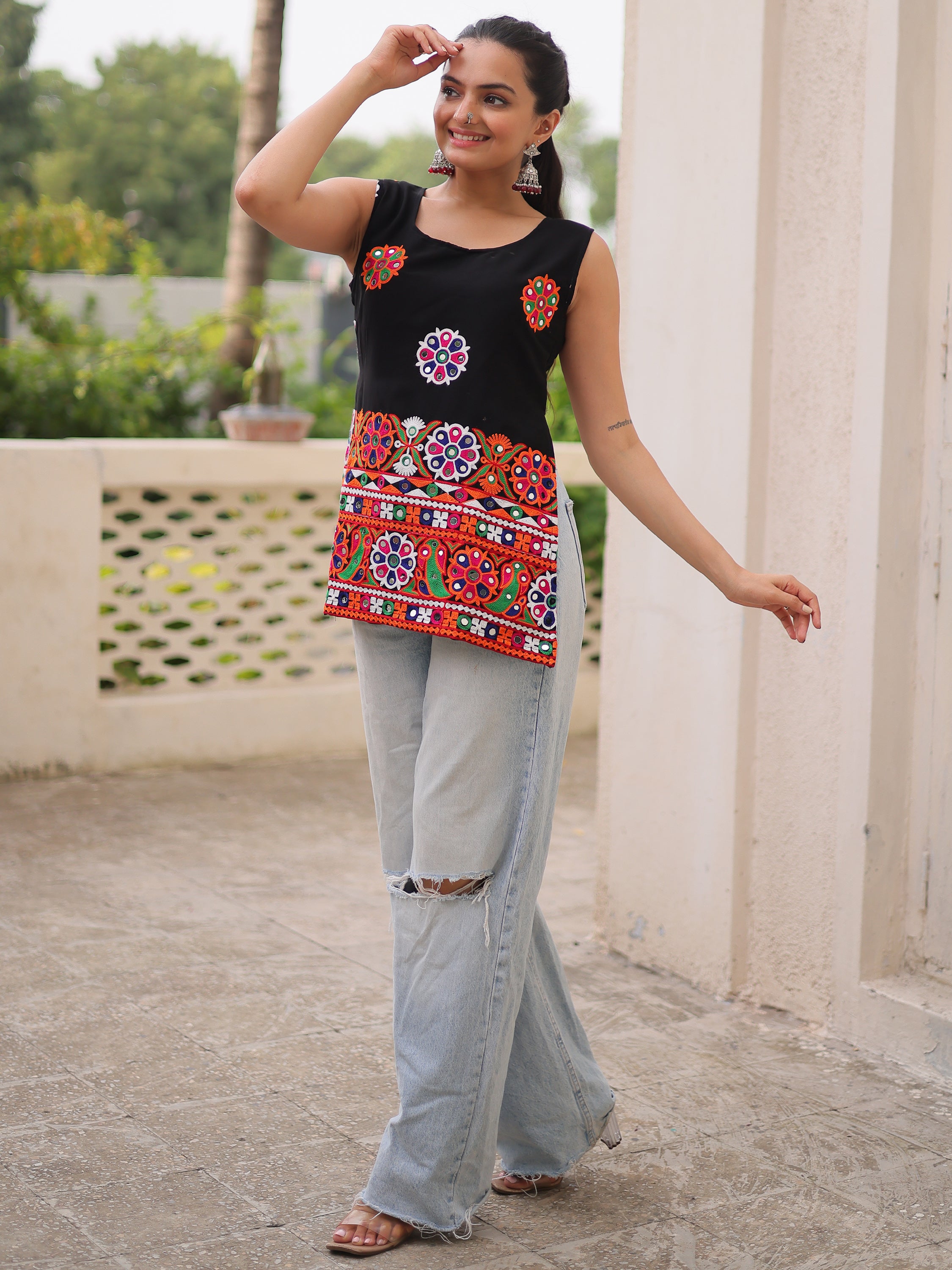 Alluring Black Kutchi Work Georgette Navratri Special Top
