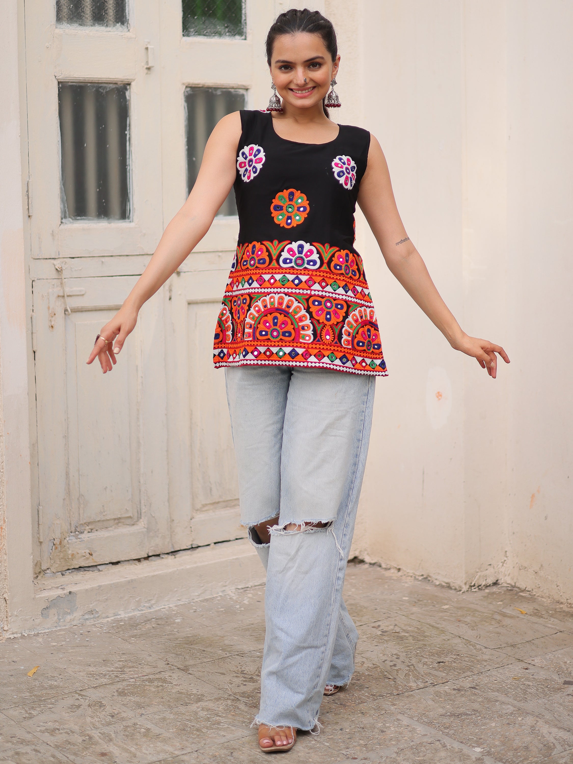 Alluring Black Kutchi Work Georgette Navratri Special Top