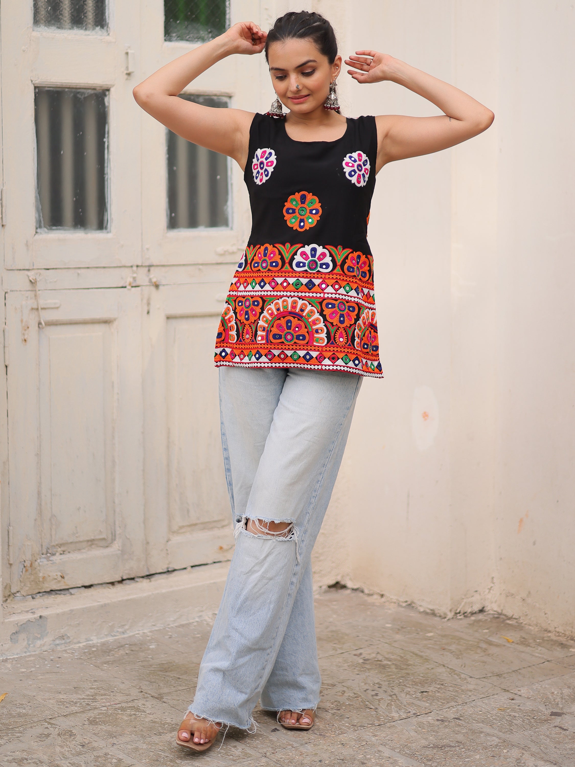 Alluring Black Kutchi Work Georgette Navratri Special Top