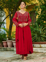 Stunning Maroon Beads Work Georgette Festive Wear Salwar Kameez