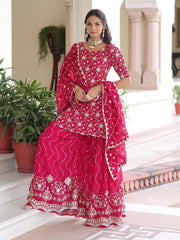 Pretty Pink Georgette Sequins Embroidered Festive Wear Sharara Suit 