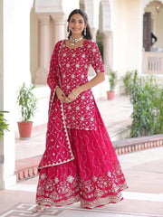 Pretty Pink Georgette Sequins Embroidered Festive Wear Sharara Suit 