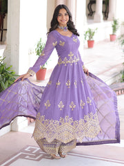Wonderful Lavender Embroidered Organza Festive Wear Salwar Suit