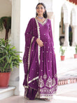 Elegant Purple Embroidered Silk Wedding Wear Gown With Dupatta