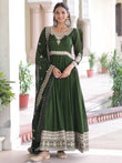 Fantastic Green Embroidered Silk Festive Wear Gown With Dupatta