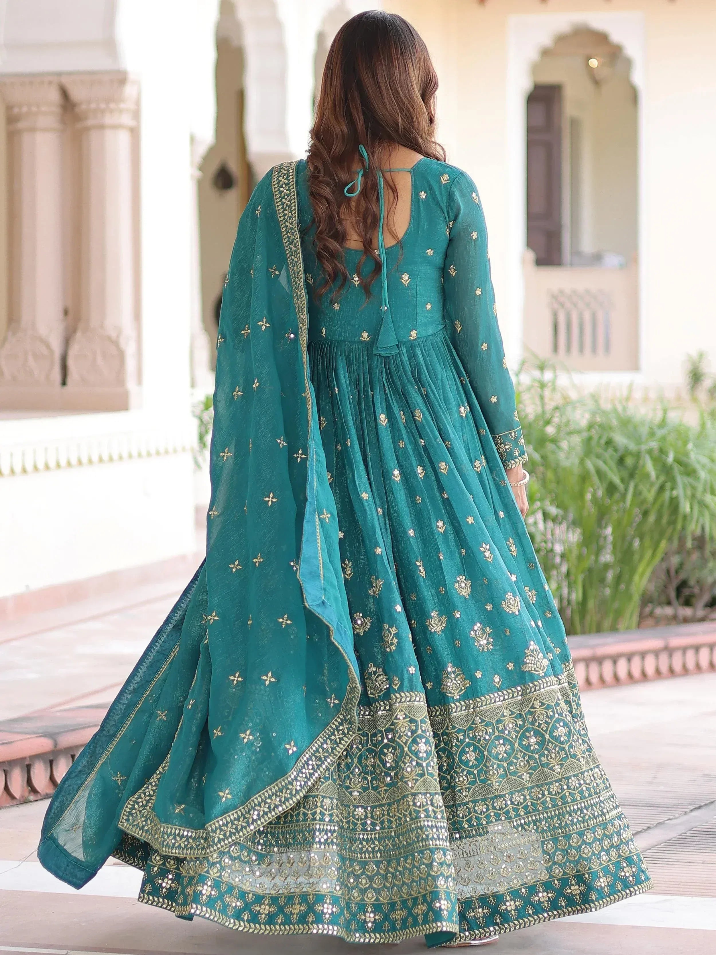 Enchanting Green Embroidered Silk Function Wear Gown With Dupatta