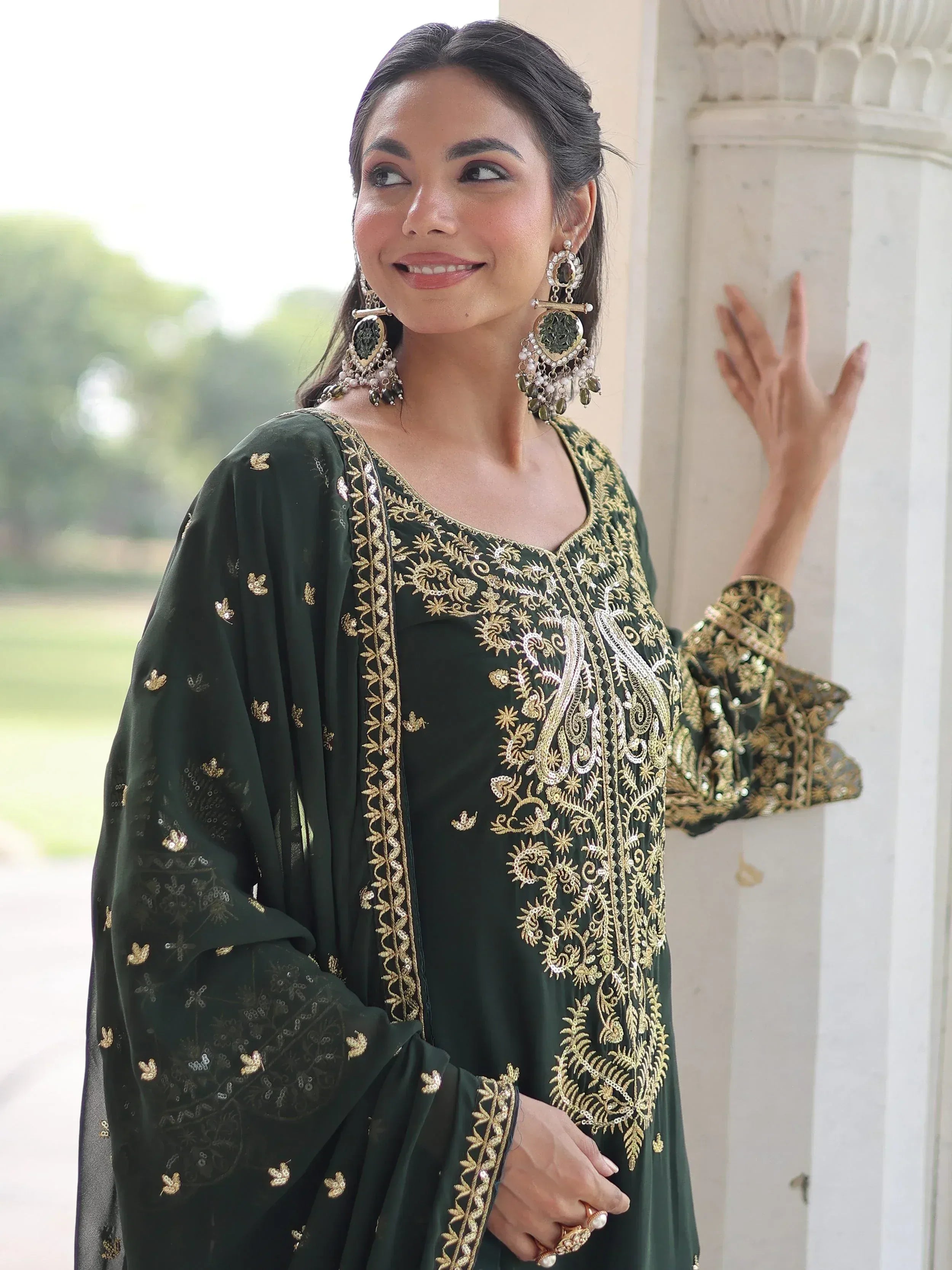 Fantastic Green Embroidered Georgette Festive Wear Salwar Kameez