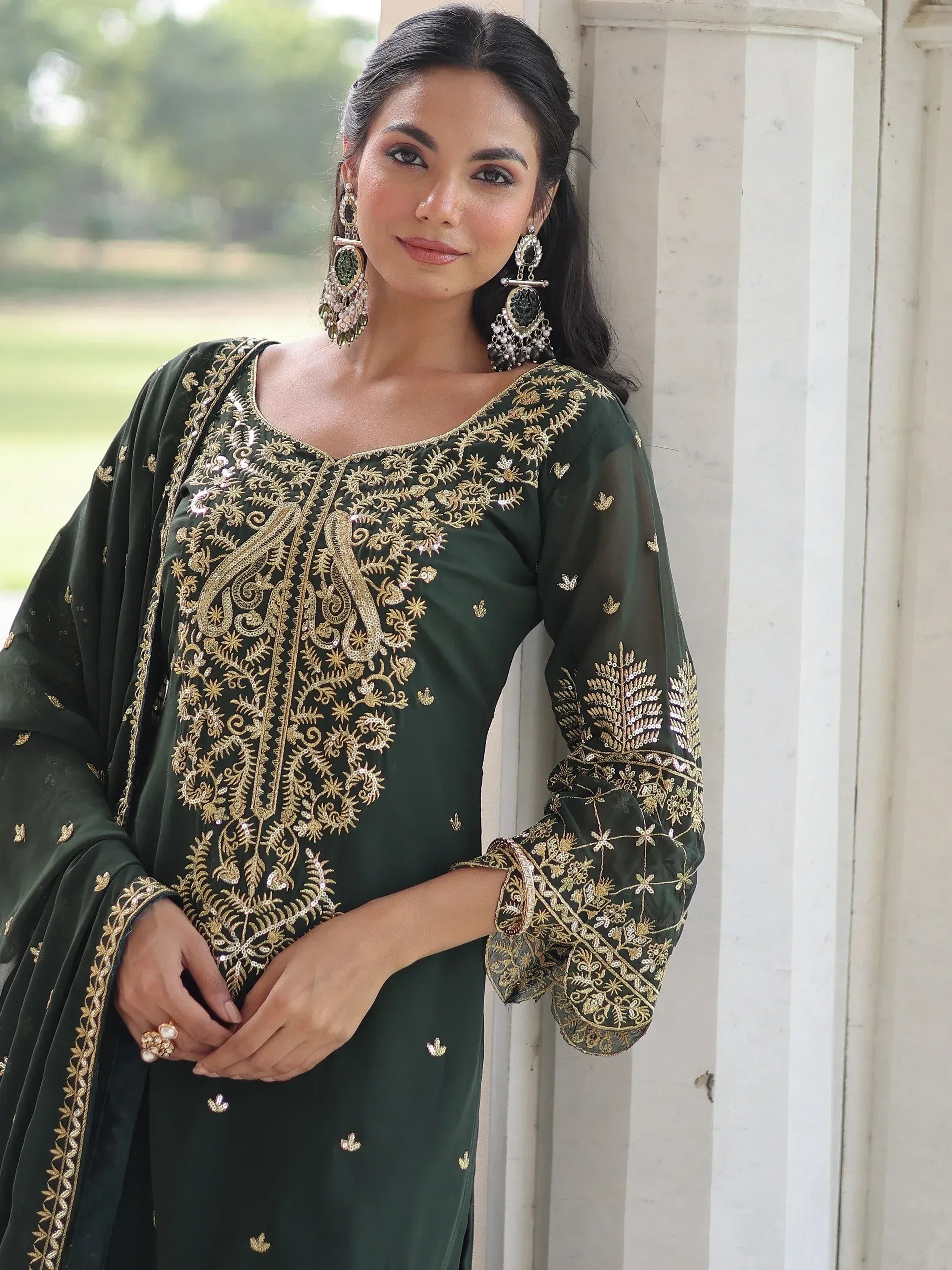 Fantastic Green Embroidered Georgette Festive Wear Salwar Kameez