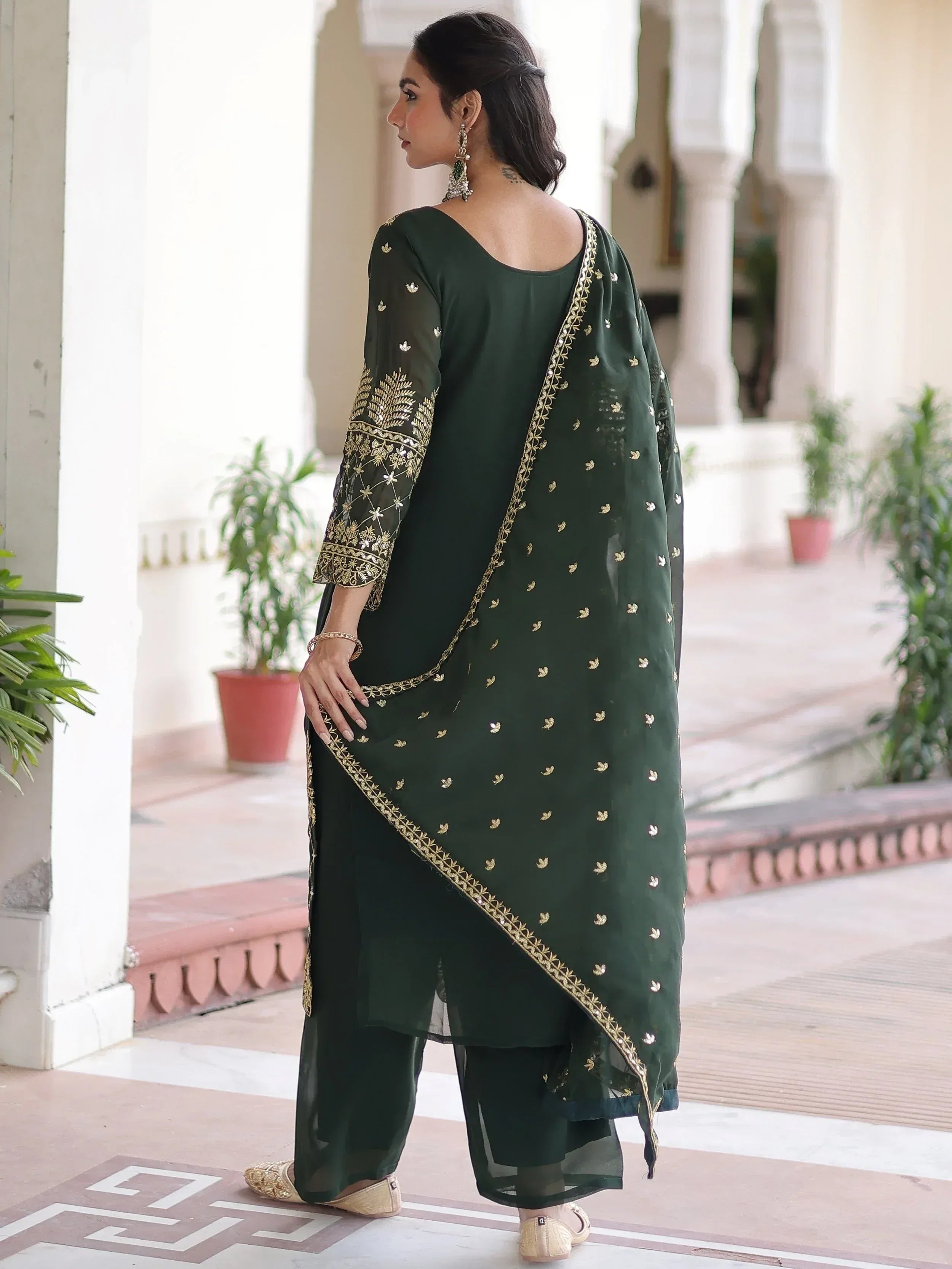 Fantastic Green Embroidered Georgette Festive Wear Salwar Kameez