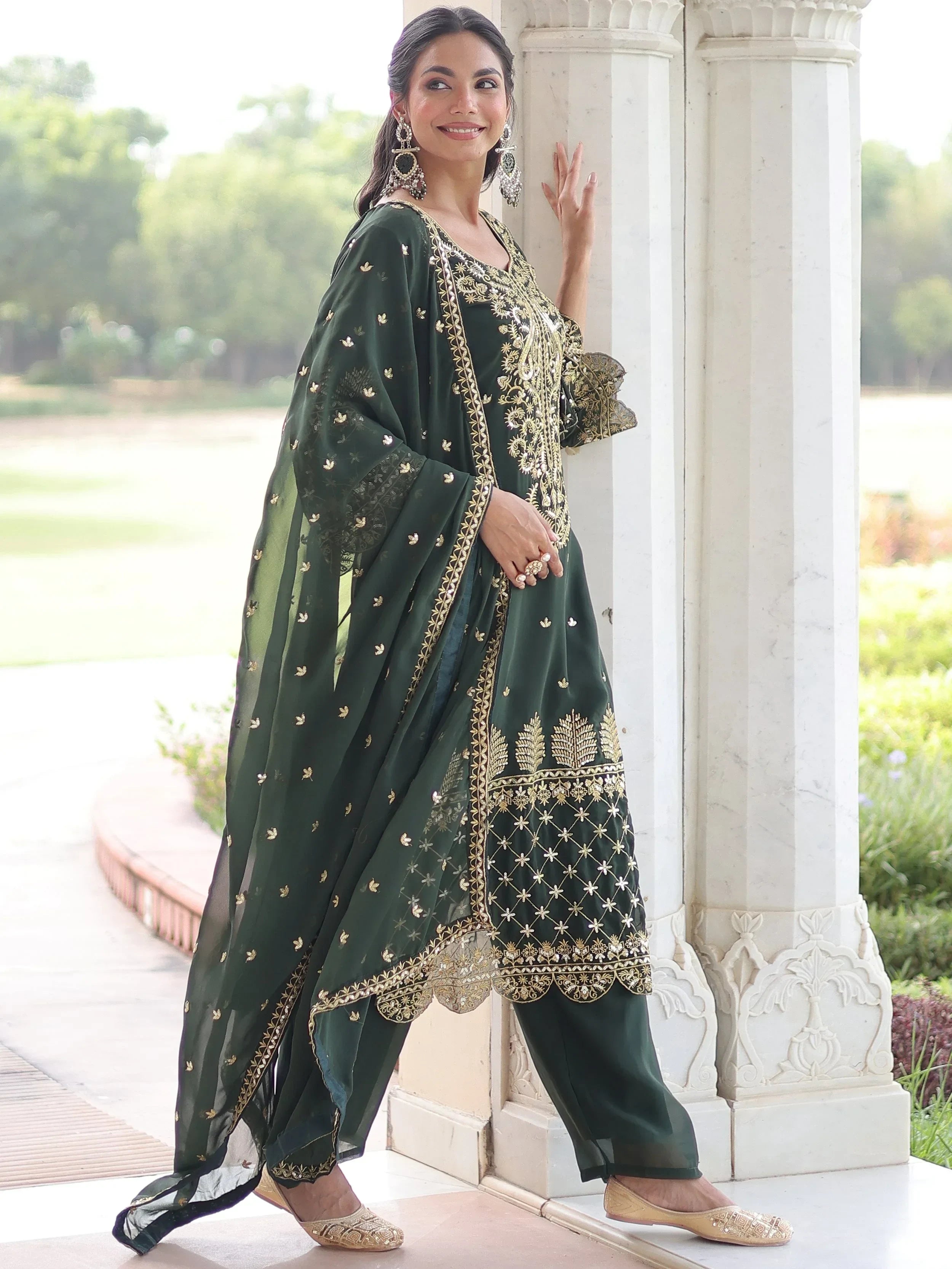 Fantastic Green Embroidered Georgette Festive Wear Salwar Kameez