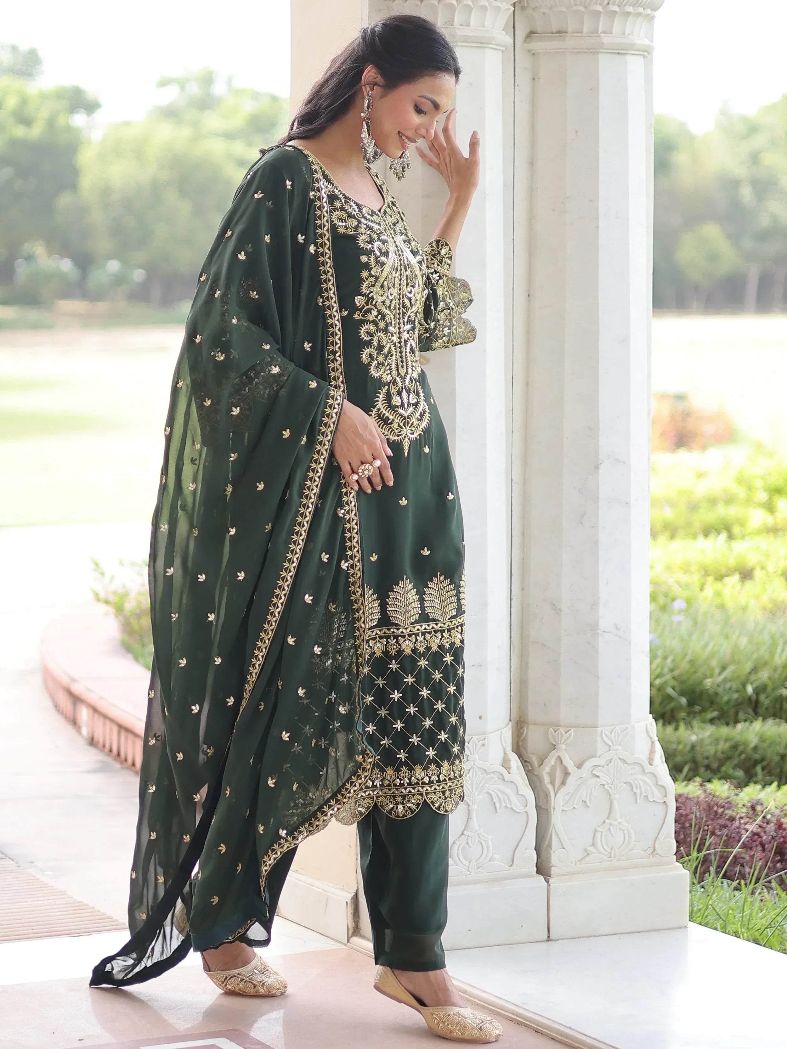 Fantastic Green Embroidered Georgette Festive Wear Salwar Kameez