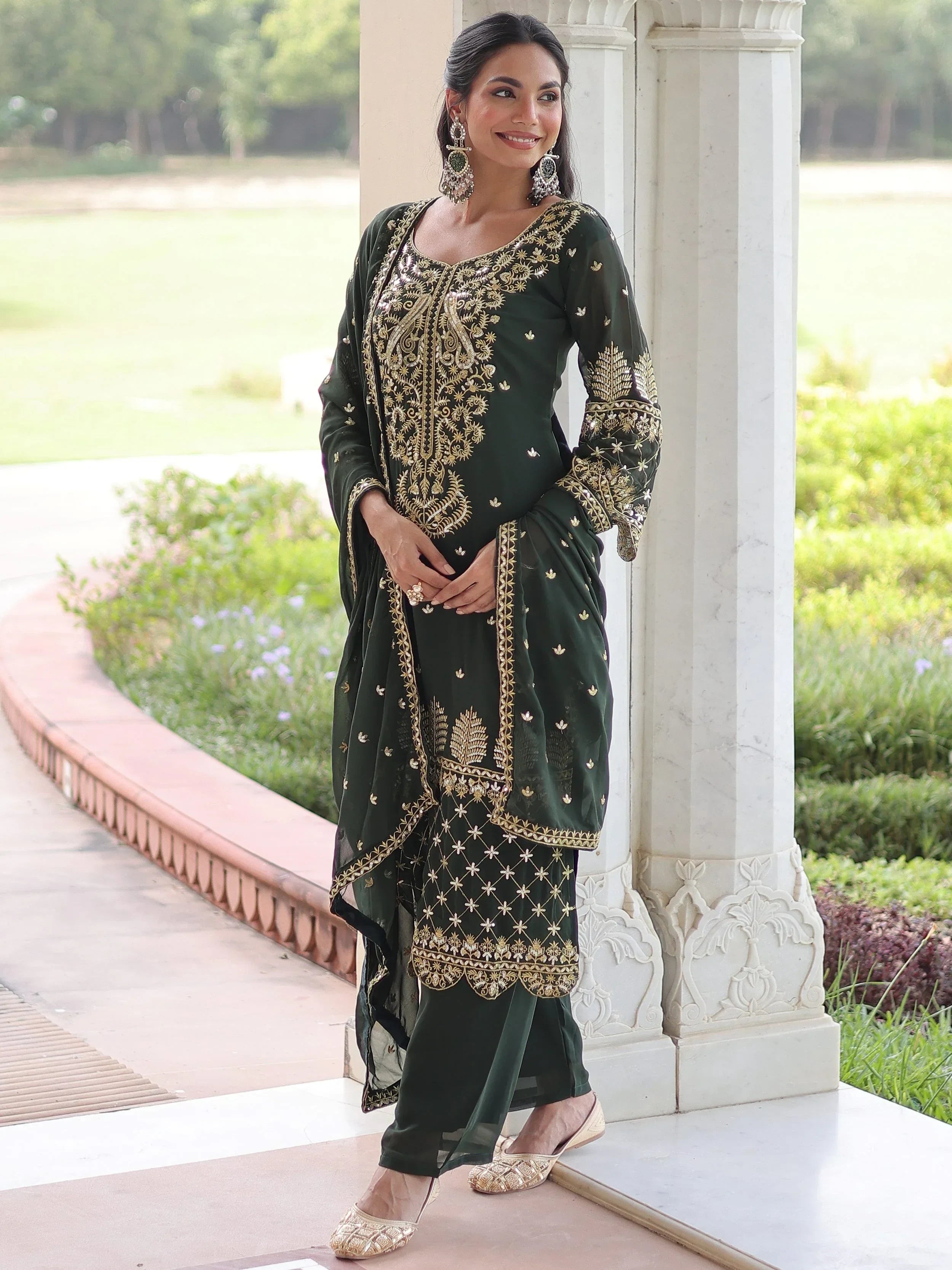 Fantastic Green Embroidered Georgette Festive Wear Salwar Kameez