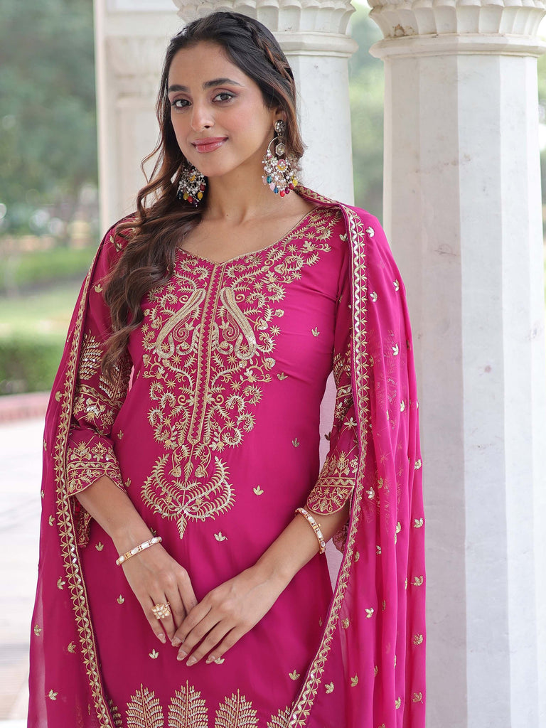 Fabulous Pink Embroidered Georgette Wedding Wear Salwar Kameez