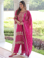 Fabulous Pink Embroidered Georgette Wedding Wear Salwar Kameez