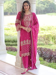 Fabulous Pink Embroidered Georgette Wedding Wear Salwar Kameez