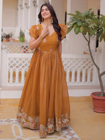 Precious Yellow Sequins Organza Haldi Wear Gown