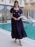 Wonderful Purple Beads Work Silk Casual Wear Dress