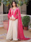 Dazzling Pink Thread Embroidered Silk Function Wear Gown With Dupatta